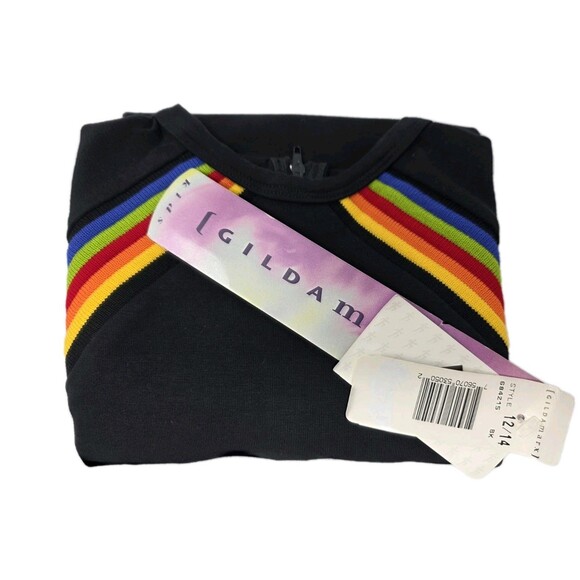 Gilda Marx VTG 80s Cotton Rainbow Stripe LS Leotard Child 12/14 Black NWT - Picture 11 of 11